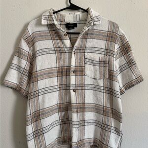 Cotton On women’s Tan and White Plaid Button Down Shirt